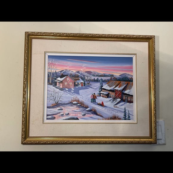 Murielle Hains  signed Oil on Canvas winter scene Painting - Picture 12 of 16